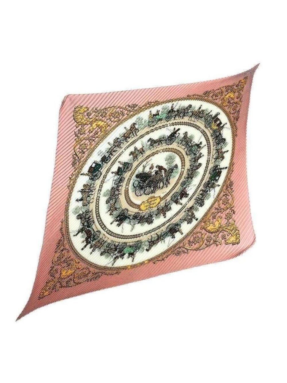 Hermes Pleated Scarf Carre 90 la Promenade de Walk to Long Chien Silk Pink